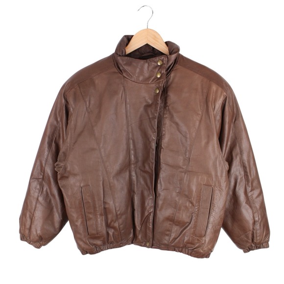 Eddie Bauer Jackets & Blazers - Vintage Eddie Bauer Leather Goose Down Bomber Jacket Brown Womens Medium